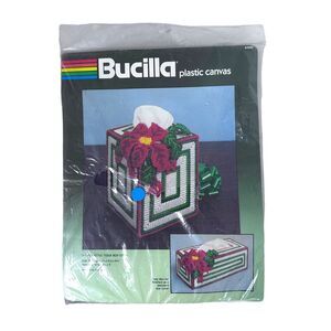 Bucilla 3D Poinsettia Tissue Box Cover Plastic Canvas Kit Vintage 90s 61042 New